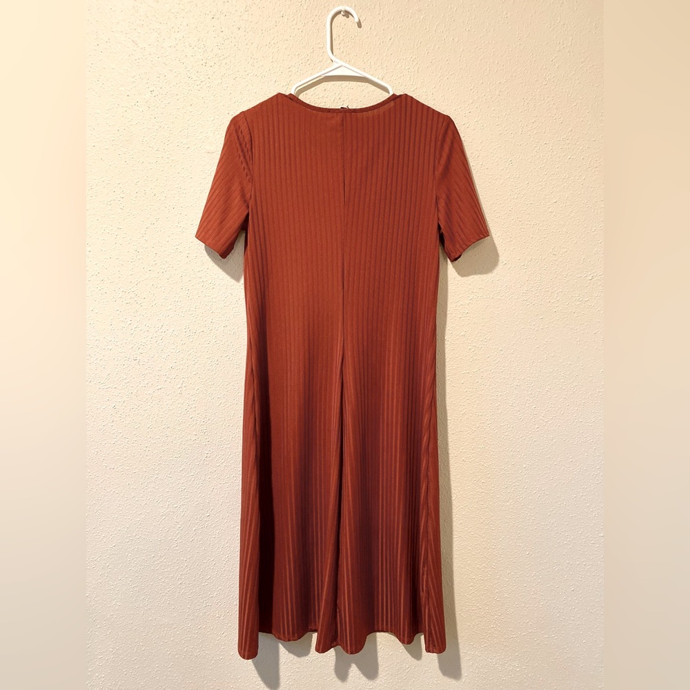 Rust/ Burnt Orange Button Up Ribbed Midi Dress - Picture 2 of 6